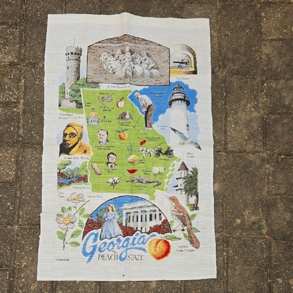 Vintage NWOT America Georgia Peach State Kitchen Tea Towel Linen